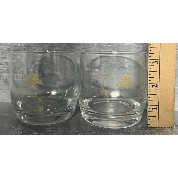 Crown Royal CALIFORNIA Crown & Pillow Gold Etch Logo Rocks Glasses Set of 2 - Picture 2 of 6